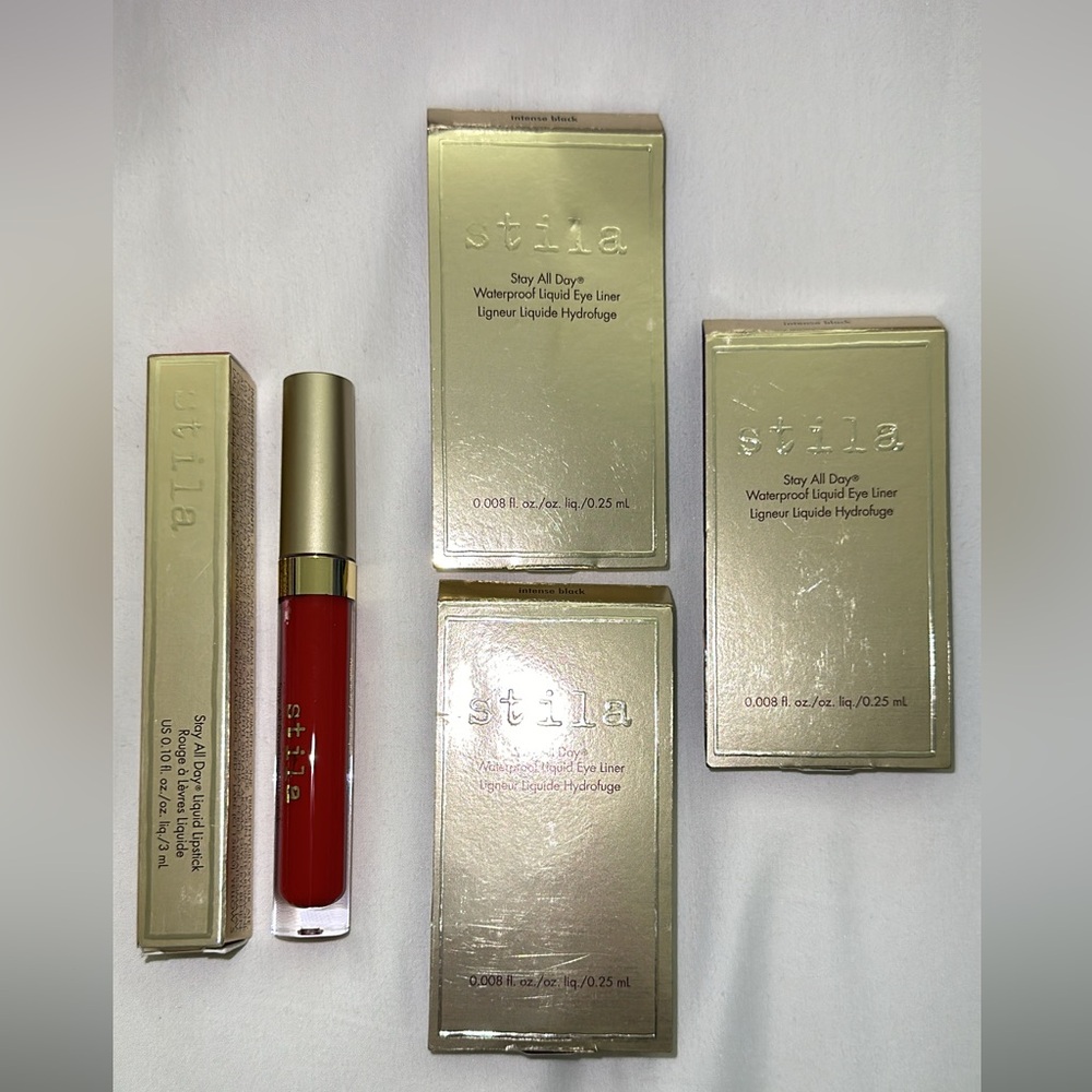 ✨♥️💋 NEW 4 pc Stila set: Stay All Day Liquid Lipstick in Beso 3 mini eye liners